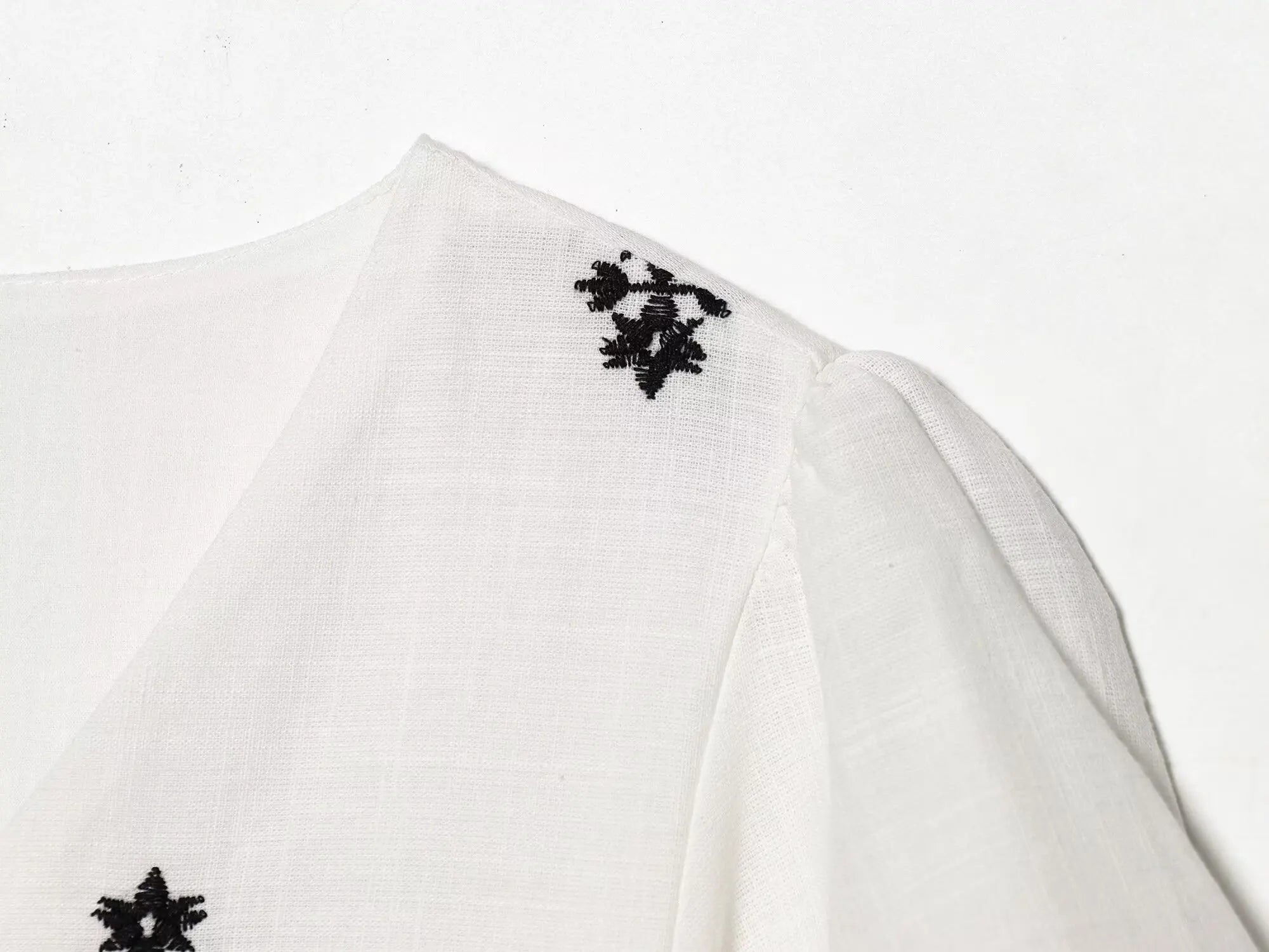 Bow Tie Puff Sleeve Embroidered Tiered Maxi Dress