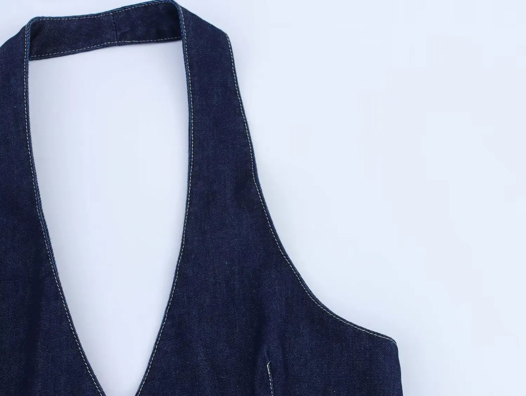 Deep V Halter Fit and Flare Mini Dress