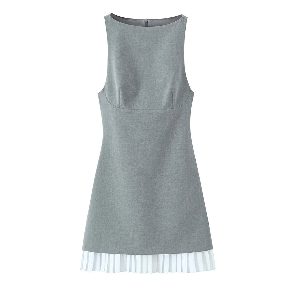Sleeveless A Line Pleated Hem Mini Dress