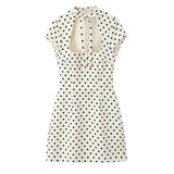 Polka Keyhole Tie Neck Mini Dress