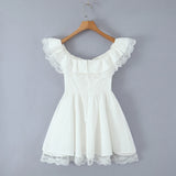Lace Ruffle Bow Bardot Mini Dress
