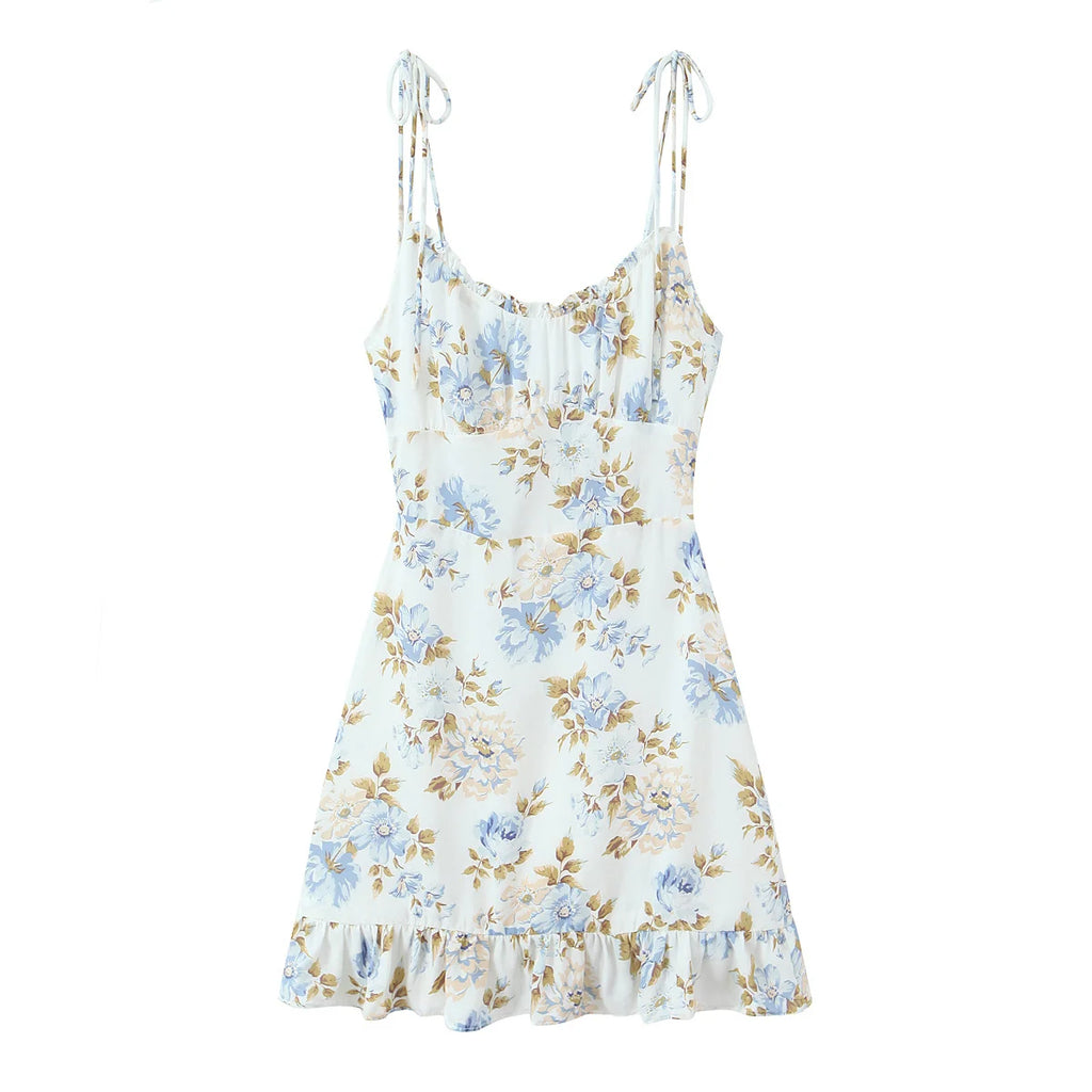 Tie Strap Ruffle Hem Mini Dress