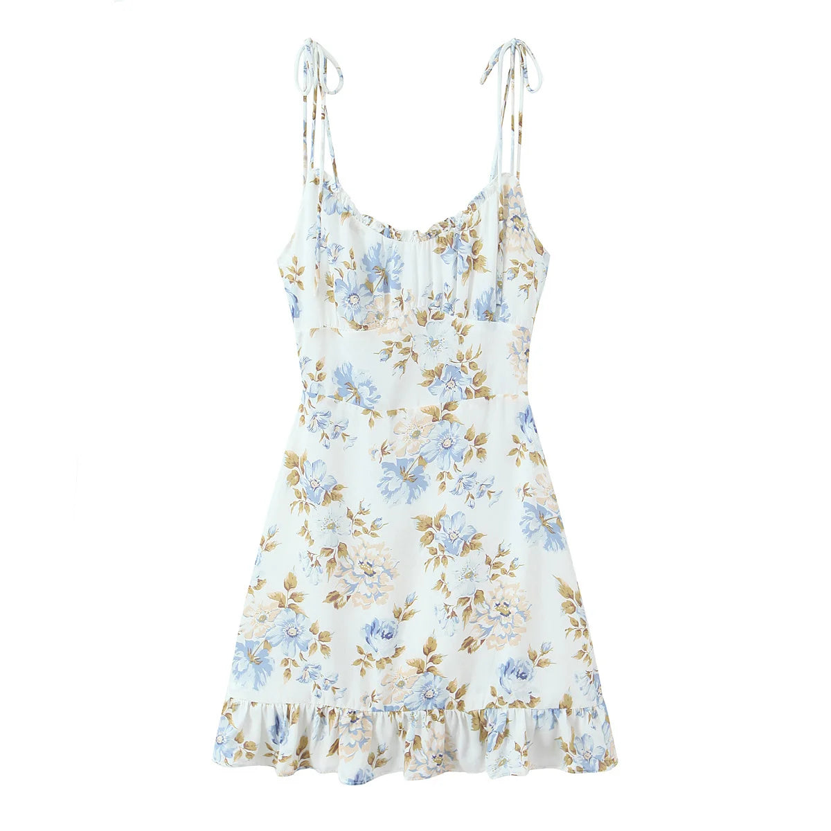 Tie Strap Ruffle Hem Mini Dress