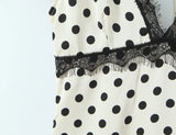Polka Dot Lace Trim Plunge Maxi Dress