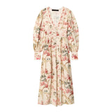 Botanical V Neck Long Sleeve Maxi Dress