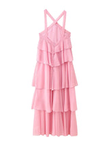 Rosette Halter Tiered Chiffon Maxi Dress