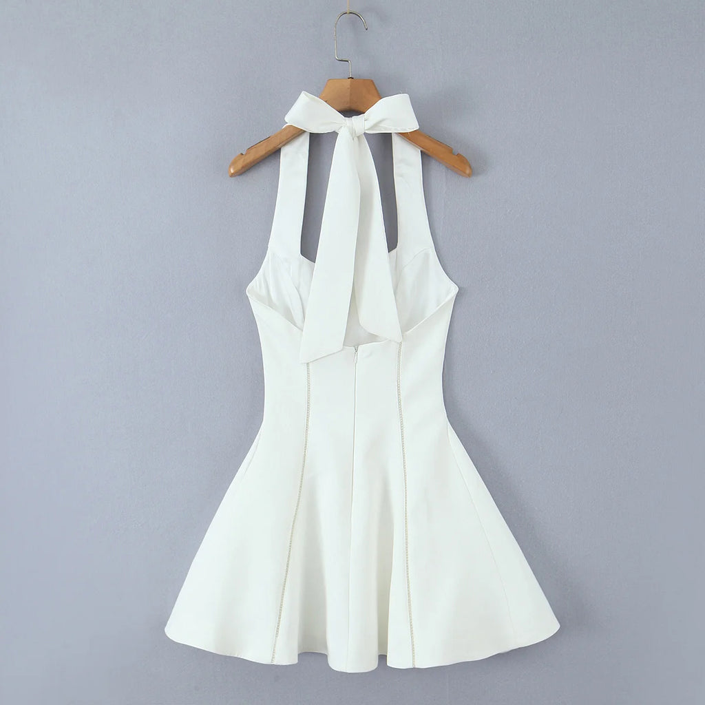 Halter Tie Neck Flare Mini Dress