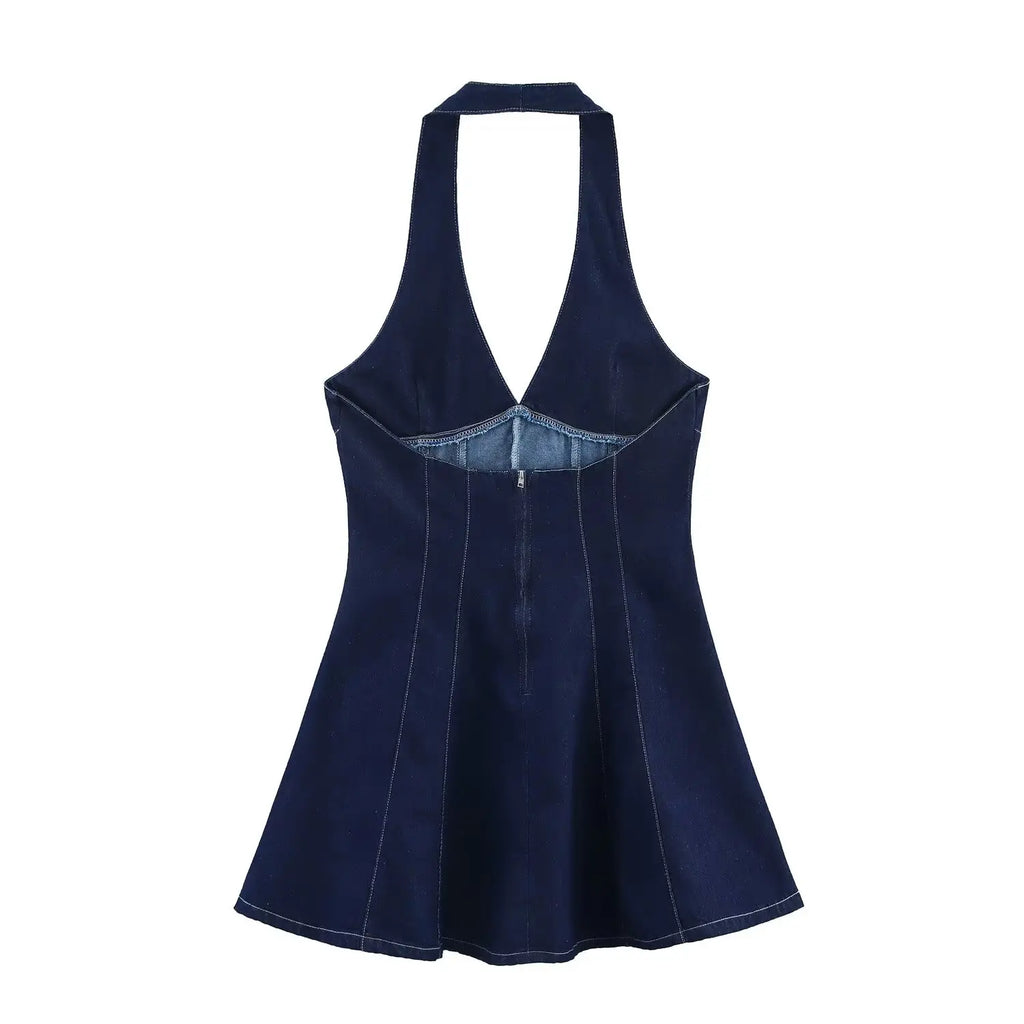 Deep V Halter Fit and Flare Mini Dress