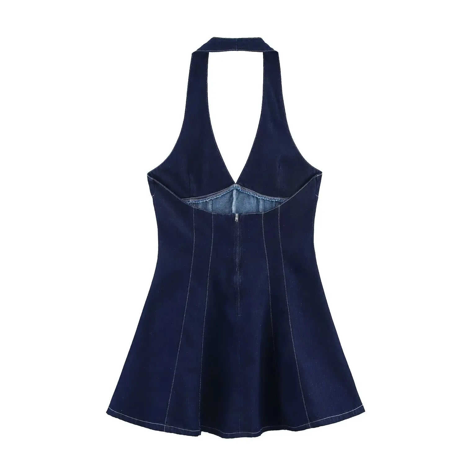 Deep V Halter Fit and Flare Mini Dress