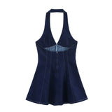 Deep V Halter Fit and Flare Mini Dress