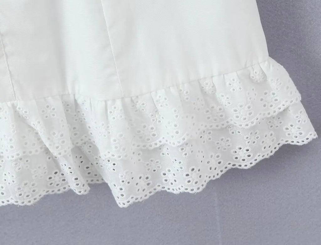 Lace Trim Button Front Mini Dress