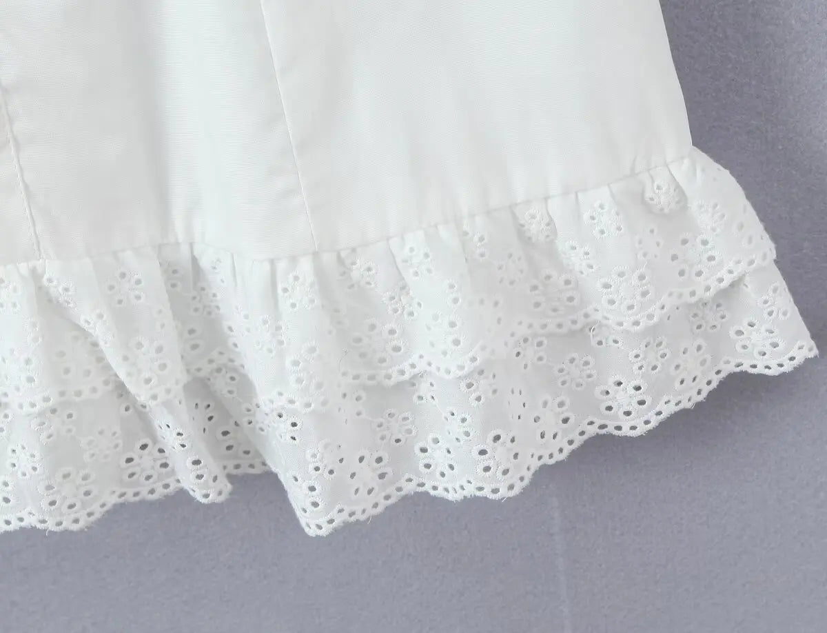 Lace Trim Button Front Mini Dress