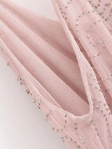 Beaded Cowl Neck Ruched Mini Dress