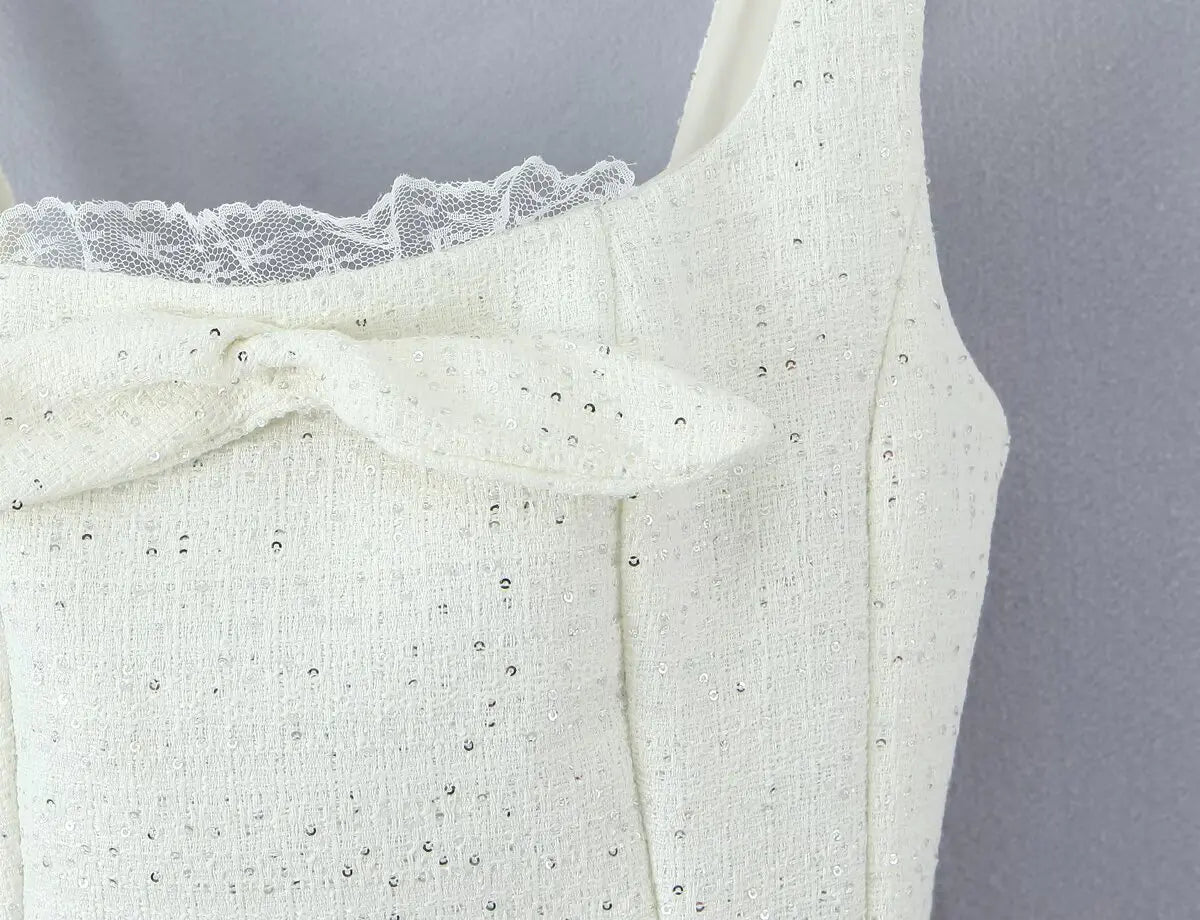 Bow Detail Lace Hem Mini Dress