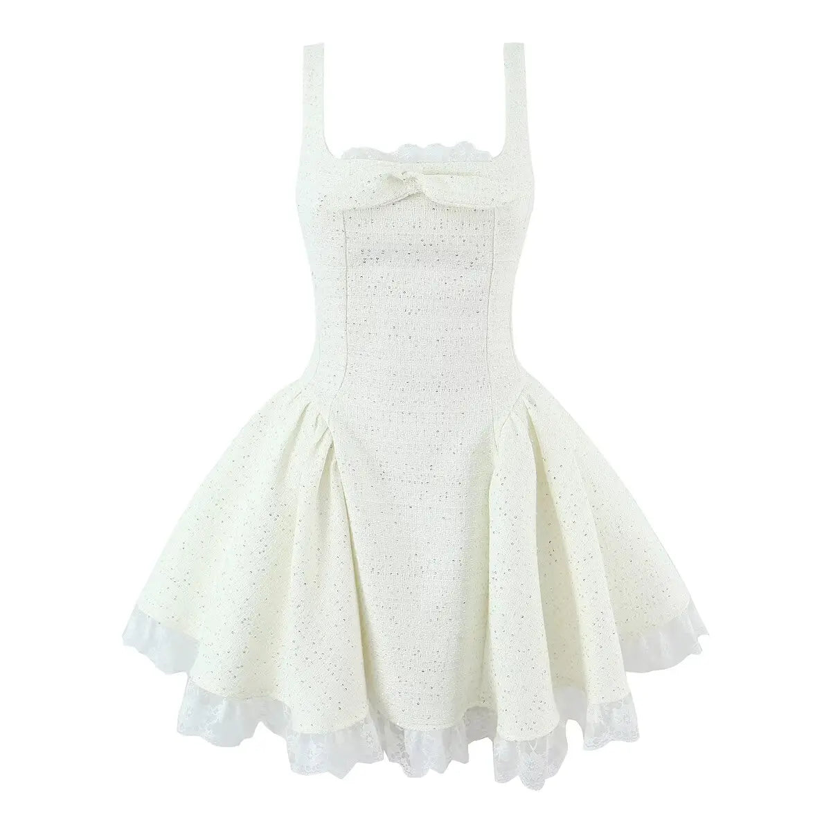 Bow Detail Lace Hem Mini Dress