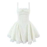 Bow Detail Lace Hem Mini Dress