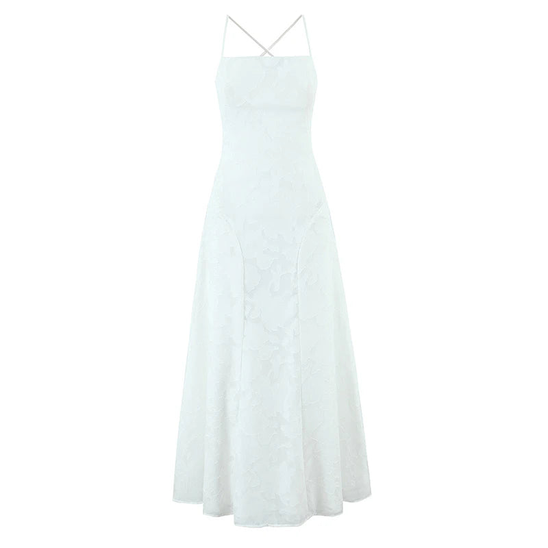 Crisscross Back Lace Textured Midi Dress