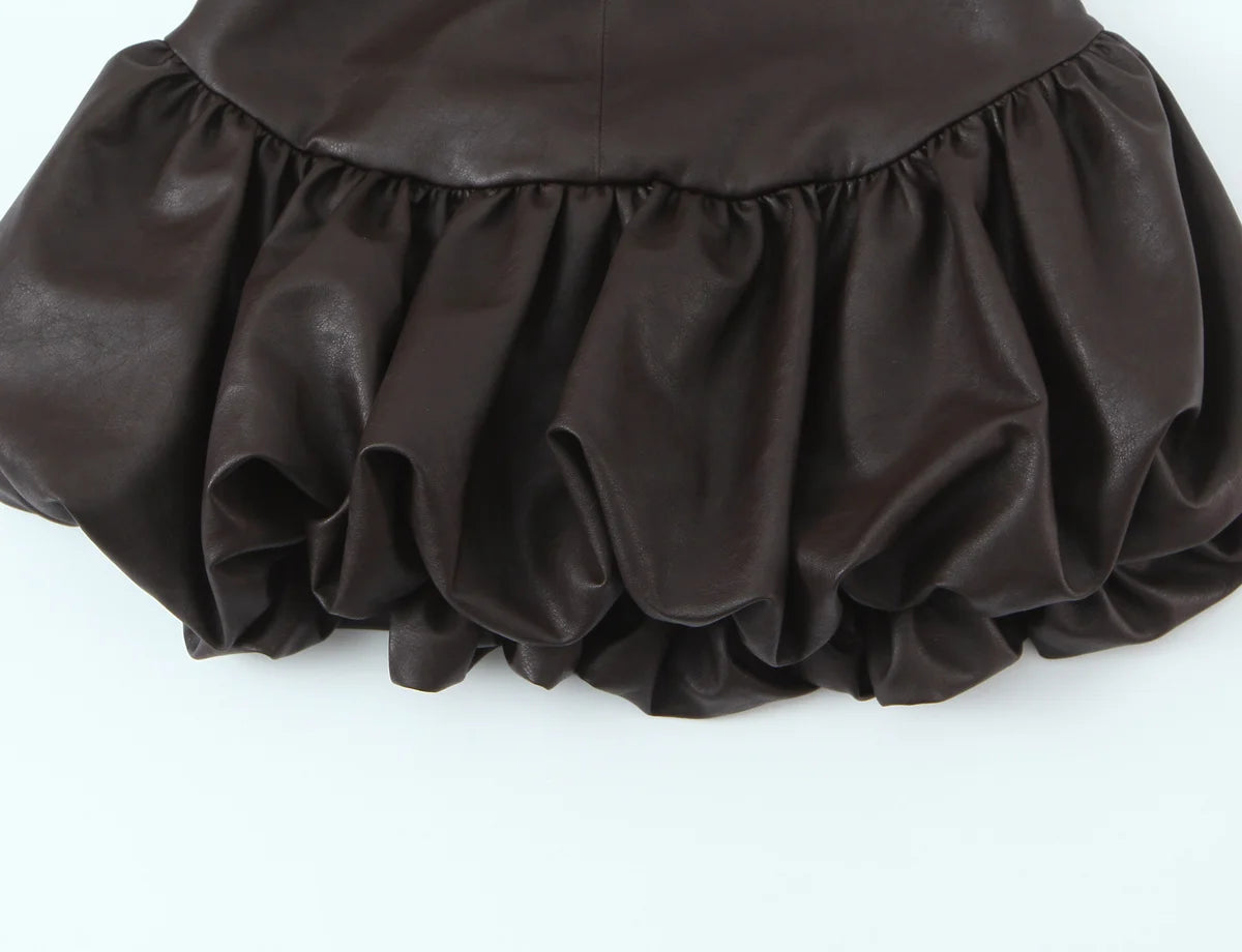 Sculpted Faux Leather Bubble Hem Mini Dress