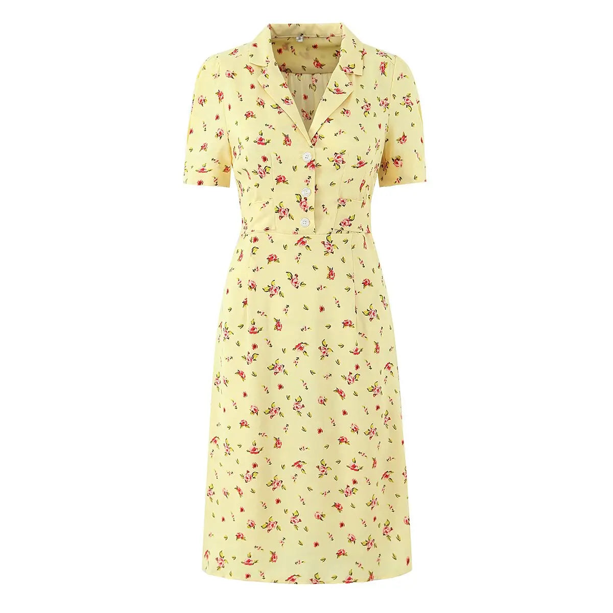 Notched Collar Button Front Midi Dress