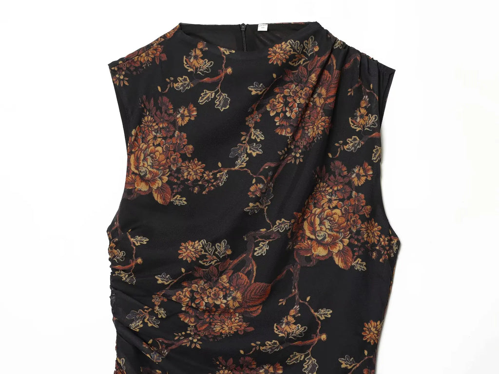 Draped Cowl Neck Floral Maxi Dress