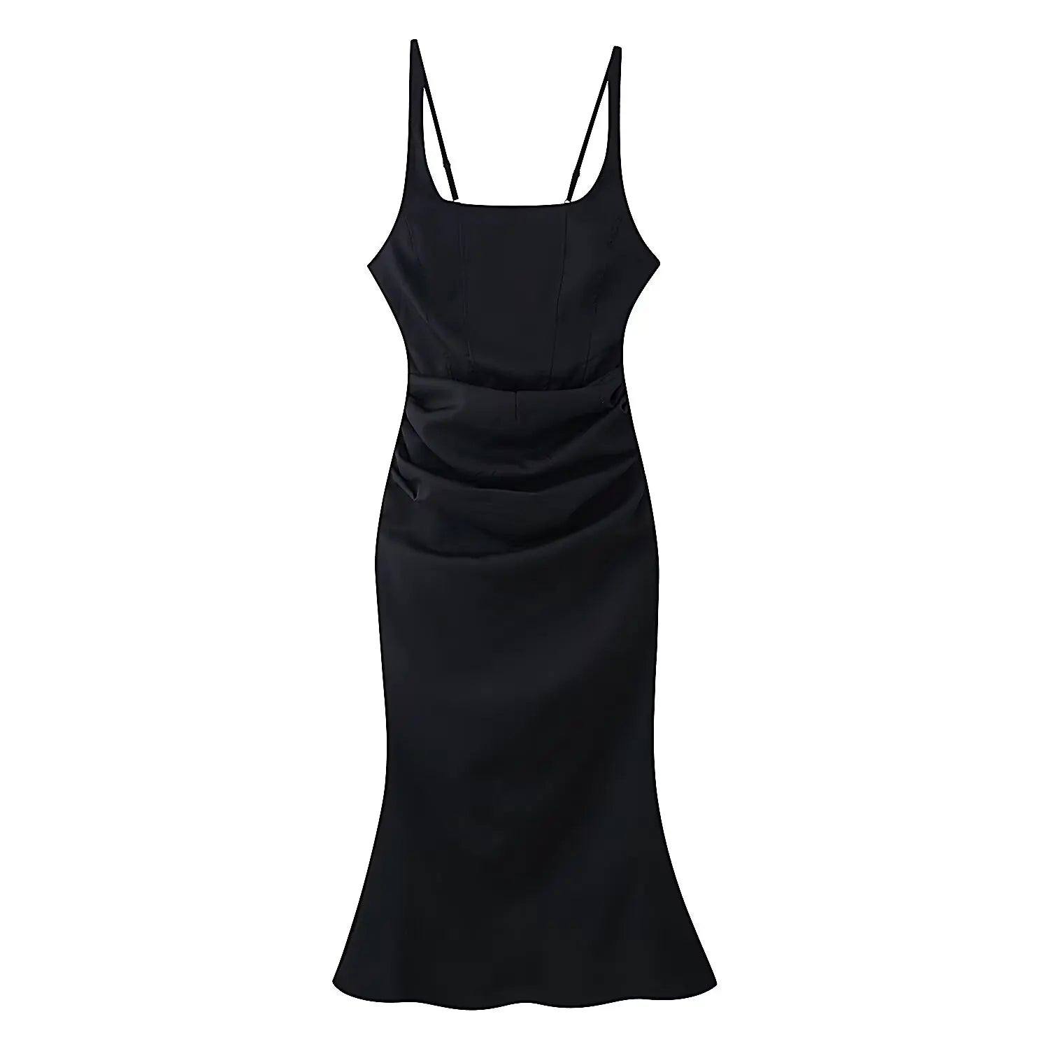 Square Neck Ruched Waist Corset Midi Dress