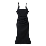 Square Neck Ruched Waist Corset Midi Dress