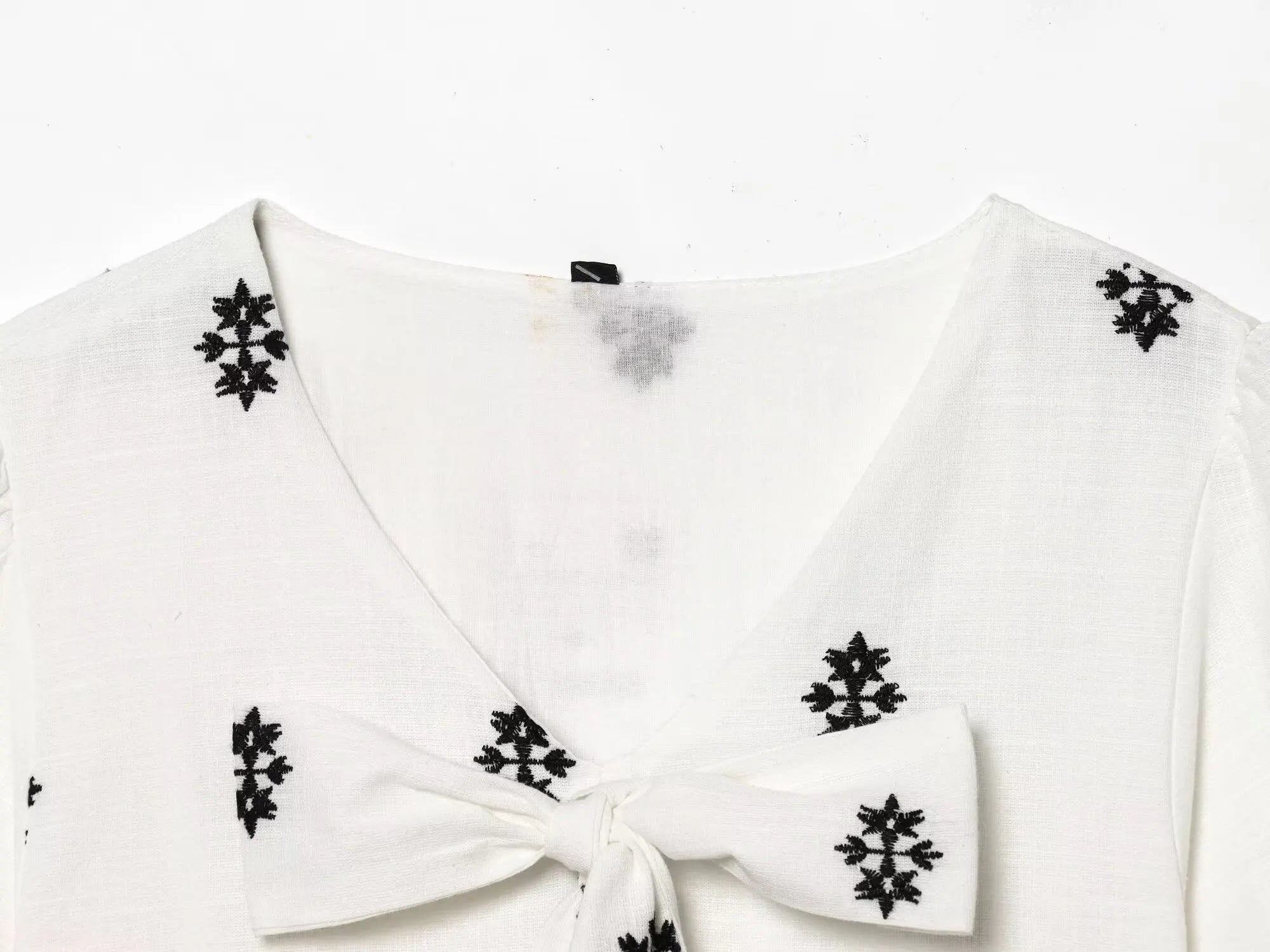 Bow Tie Puff Sleeve Embroidered Tiered Maxi Dress