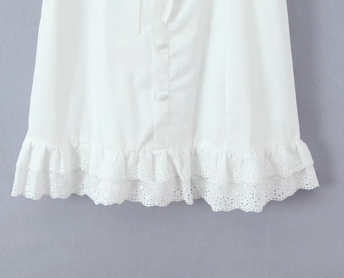 Lace Trim Button Front Mini Dress
