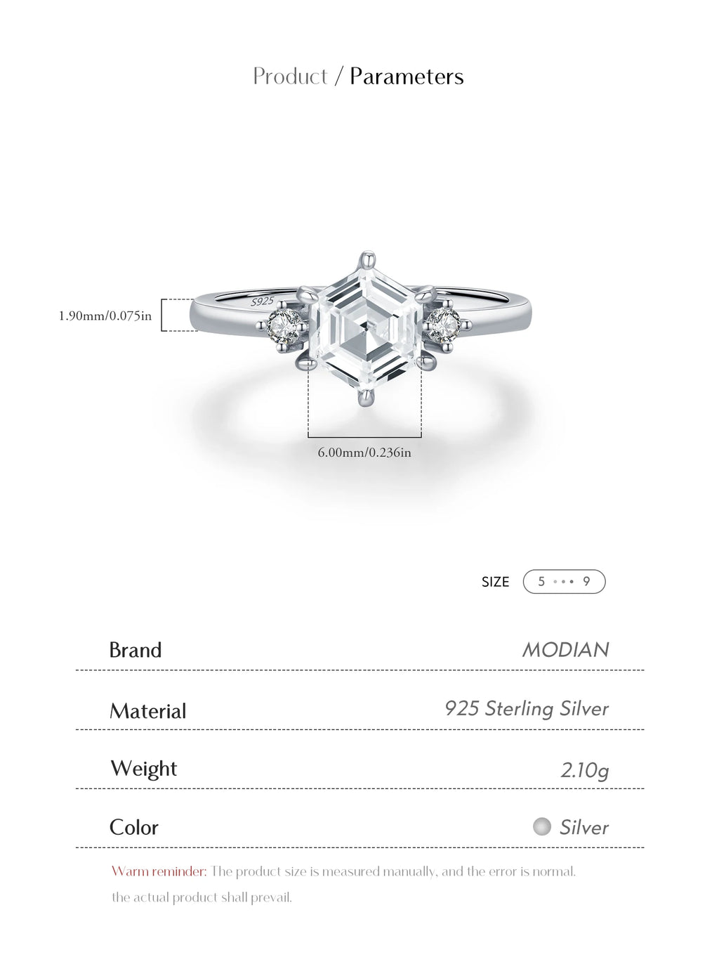 MODIAN 925 Sterling Silver Elegant Sparkling Hexagon Clear Zirconia Wedding Finger Rings For Women Dating Fine Jewelry