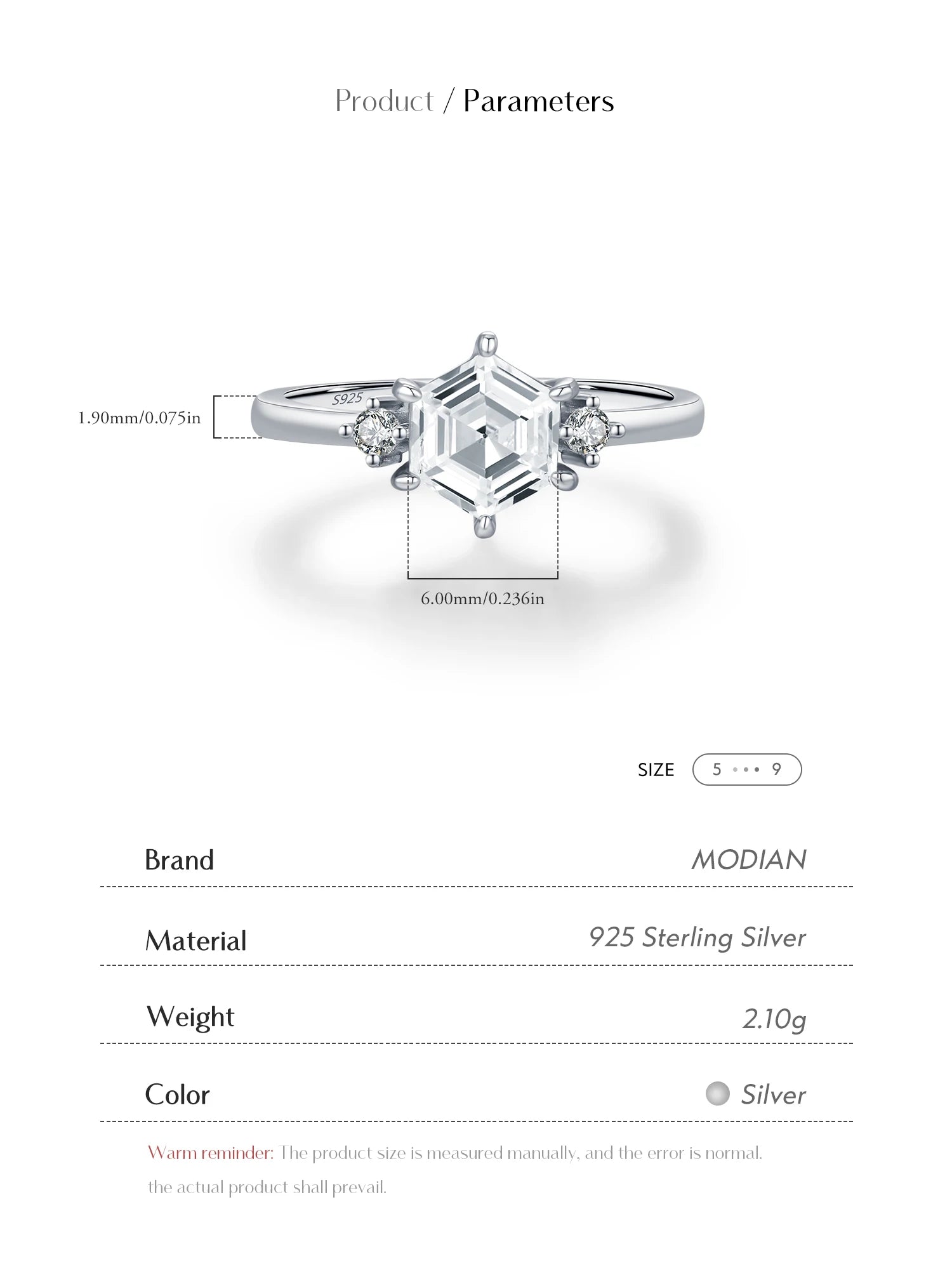 MODIAN 925 Sterling Silver Elegant Sparkling Hexagon Clear Zirconia Wedding Finger Rings For Women Dating Fine Jewelry