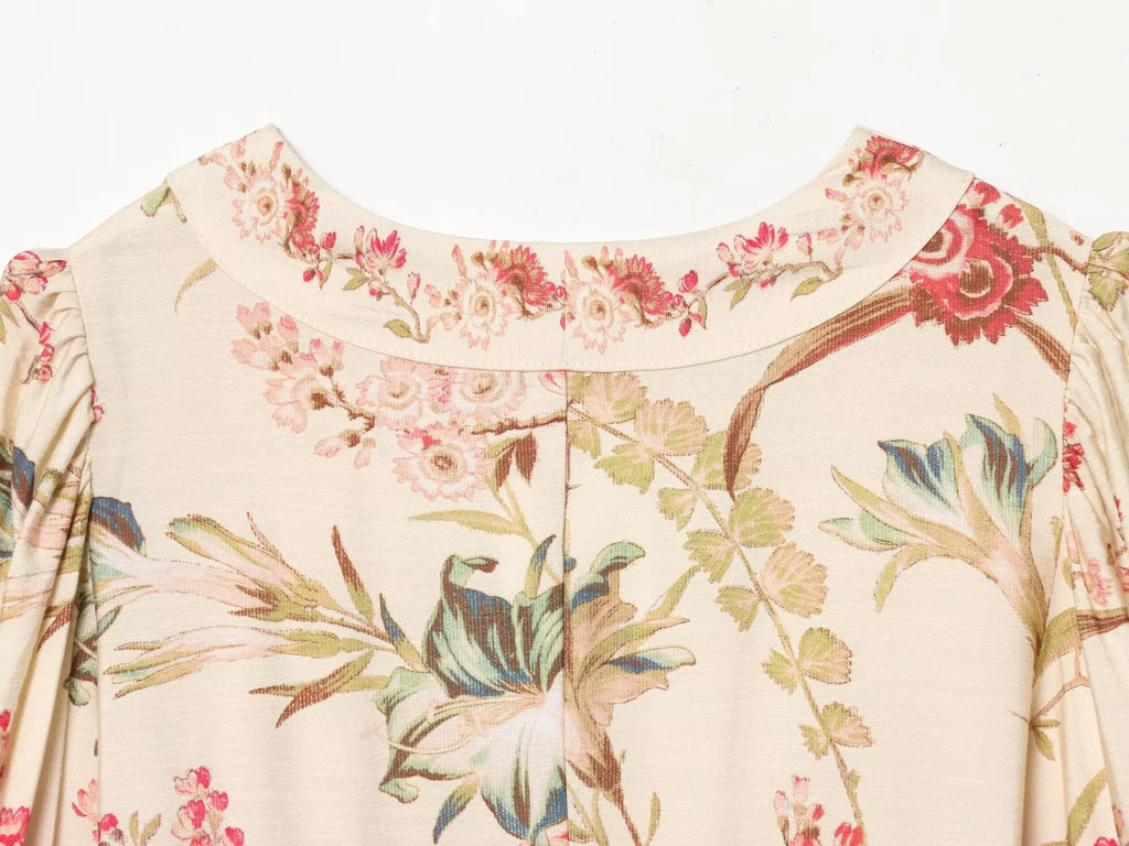 Botanical V Neck Long Sleeve Maxi Dress