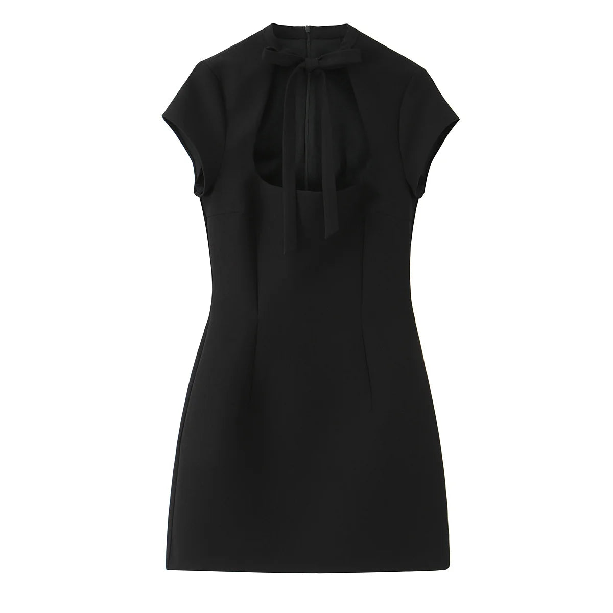Polka Keyhole Tie Neck Mini Dress