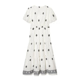 Bow Tie Puff Sleeve Embroidered Tiered Maxi Dress