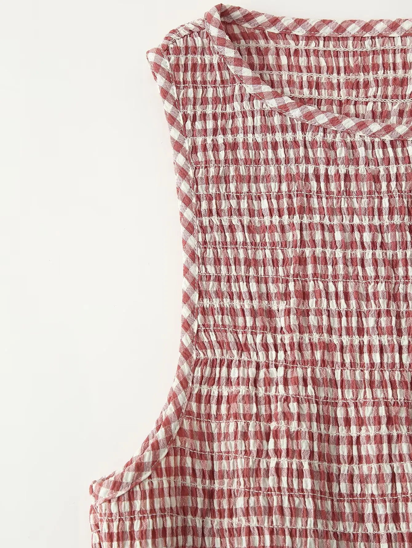 Smocked Crewneck Gingham Maxi Dress