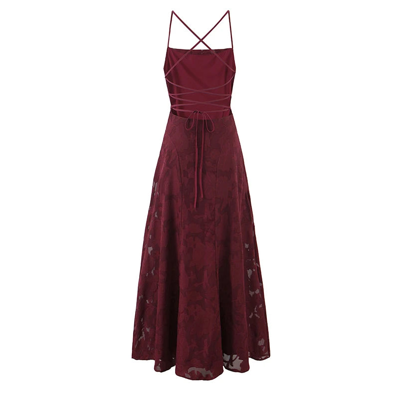 Crisscross Back Lace Textured Midi Dress