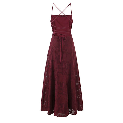 Crisscross Back Lace Textured Midi Dress