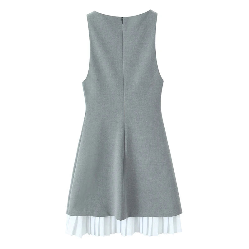 Sleeveless A Line Pleated Hem Mini Dress