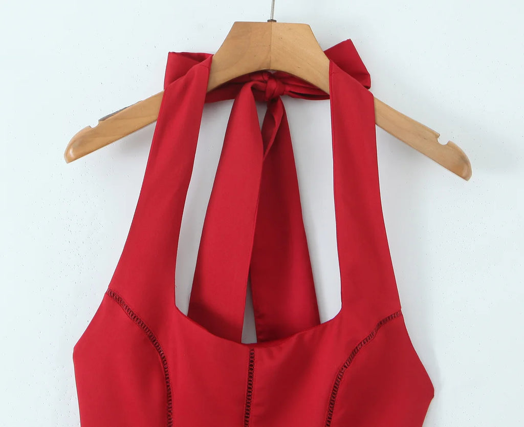 Halter Tie Neck Flare Mini Dress