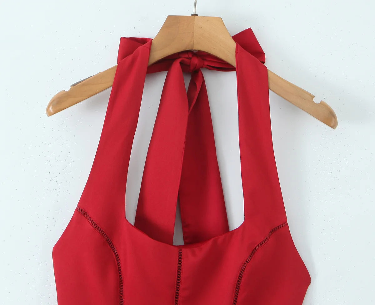 Halter Tie Neck Flare Mini Dress
