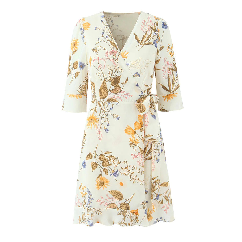 Botanical Wrap Kimono Mini Dress