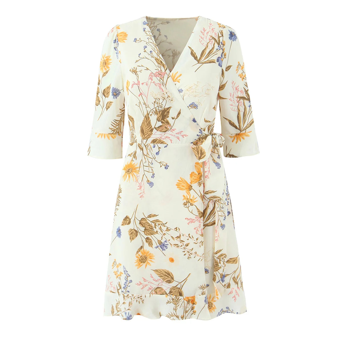 Botanical Wrap Kimono Mini Dress