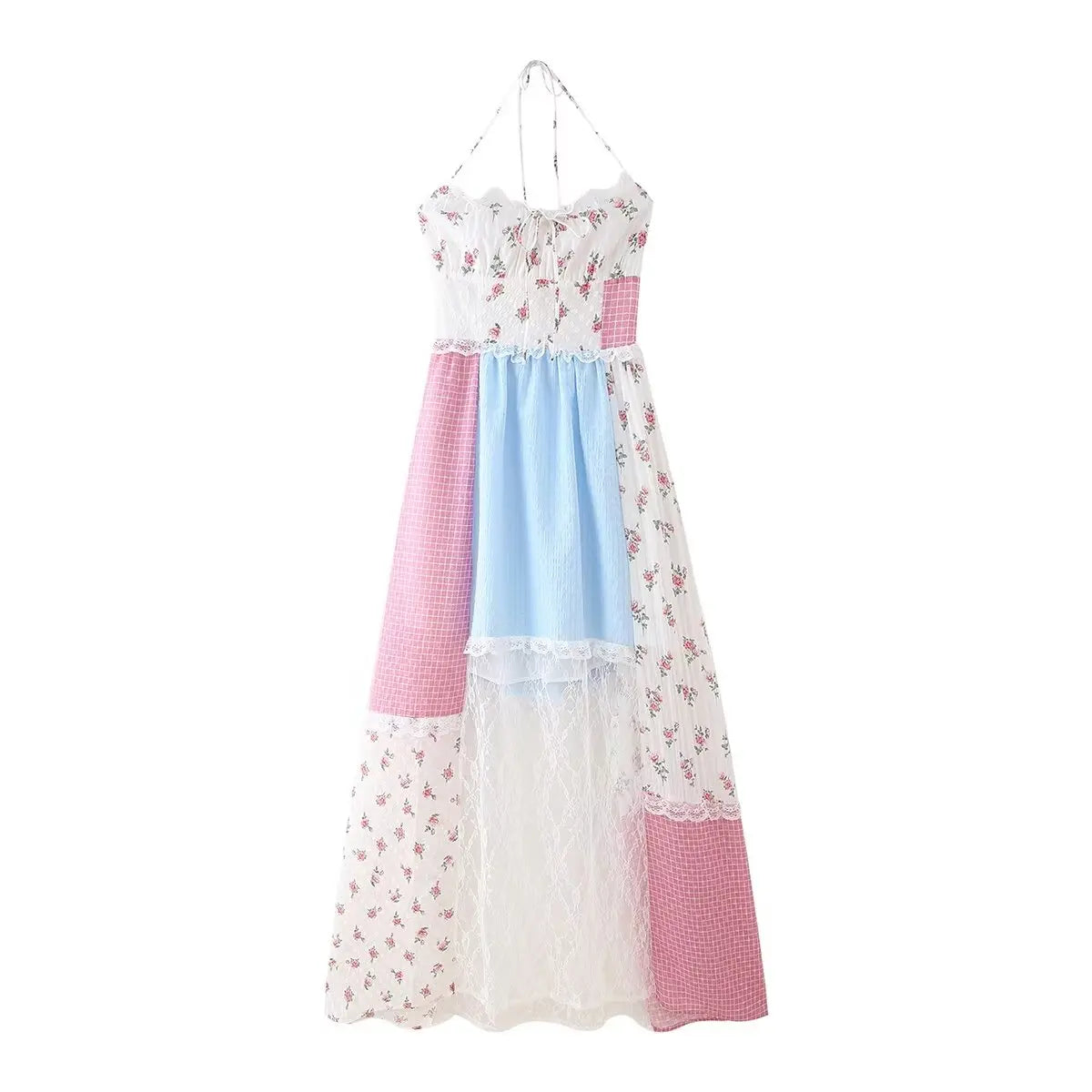 Halter Tie Patchwork Lace Maxi Dress
