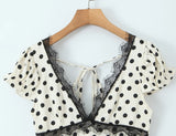 Polka Dot Lace Trim Plunge Maxi Dress