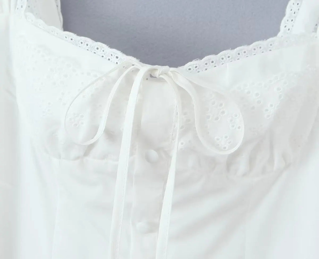 Lace Trim Button Front Mini Dress