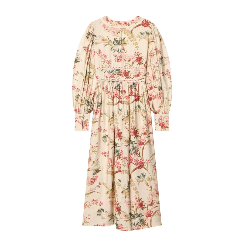Botanical V Neck Long Sleeve Maxi Dress