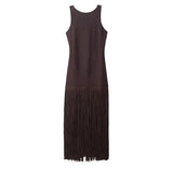 Fringe Cascade Column Maxi Dress