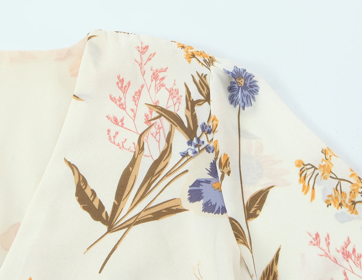 Botanical Wrap Kimono Mini Dress