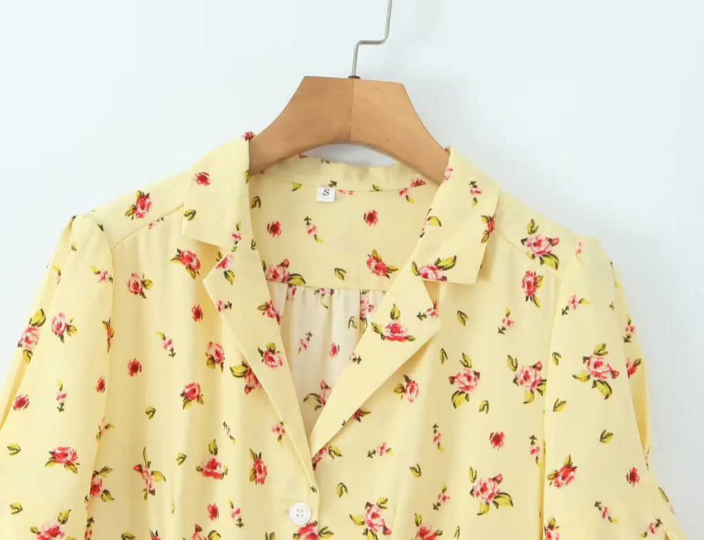 Notched Collar Button Front Midi Dress