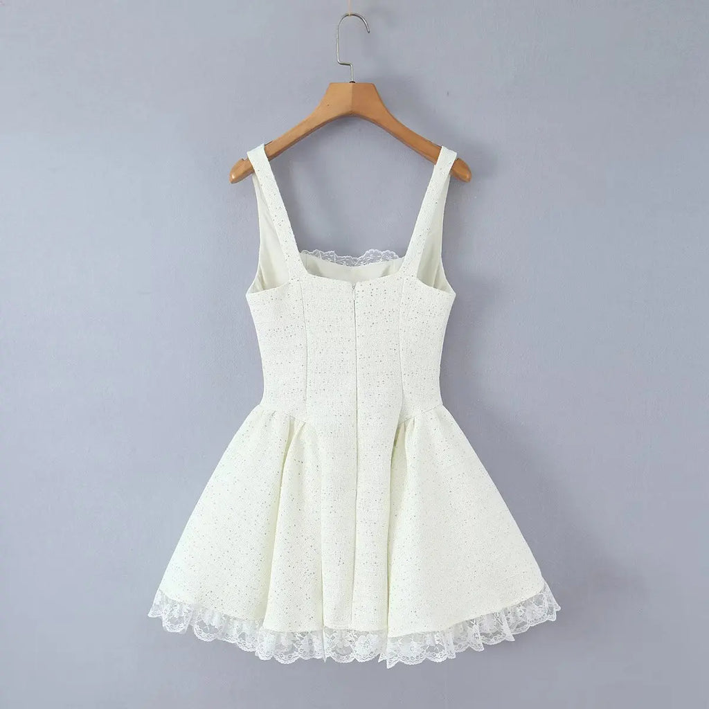 Bow Detail Lace Hem Mini Dress