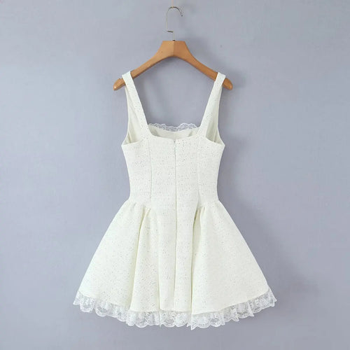 Bow Detail Lace Hem Mini Dress